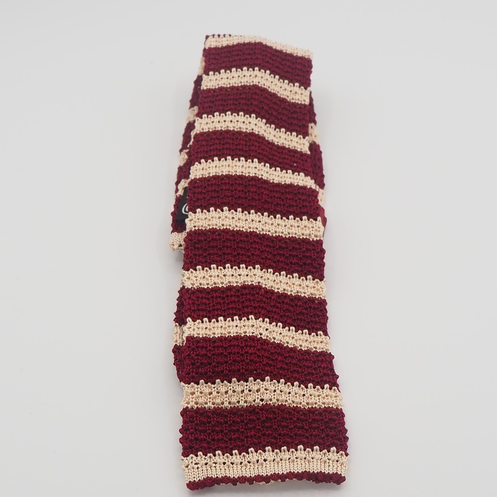 Vintage Polo Ralph Lauren Knit Striped Tie 100% Silk Made in Italy Square Red‎